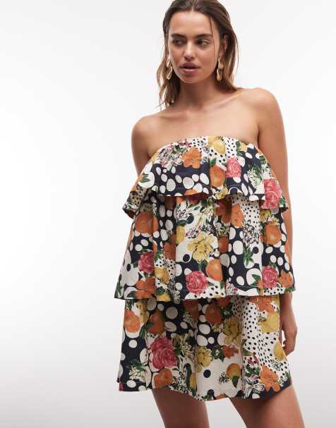 ASOS DESIGN - Robe bandeau courte à volants et imprimé fruits - view 1