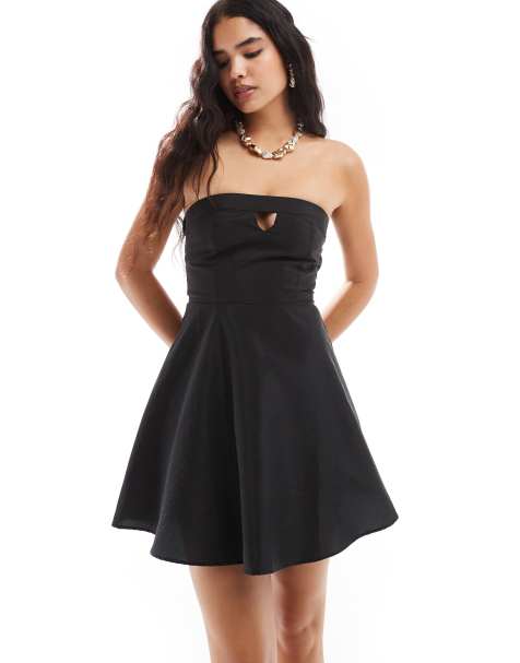 ASOS DESIGN - Robe bandeau courte en nylon avec découpes - Noir - view 1
