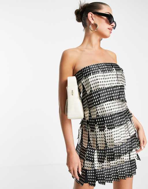 ASOS DESIGN - Robe bandeau courte en satin à superpositions - Noir et blanc