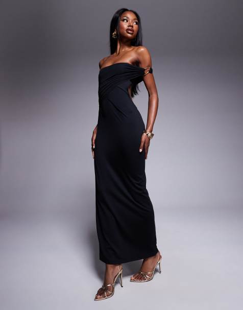 ASOS DESIGN - Robe bandeau longue à découpe avec finitions métalliques dorées - Noir - view 1