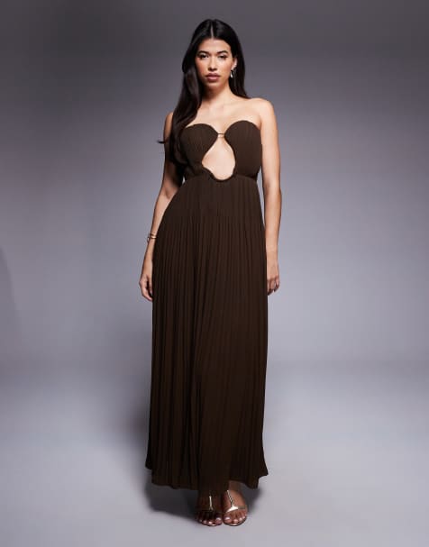 ASOS DESIGN - Robe bandeau longue à découpes avec jupe évasée et armature - Chocolat - view 1