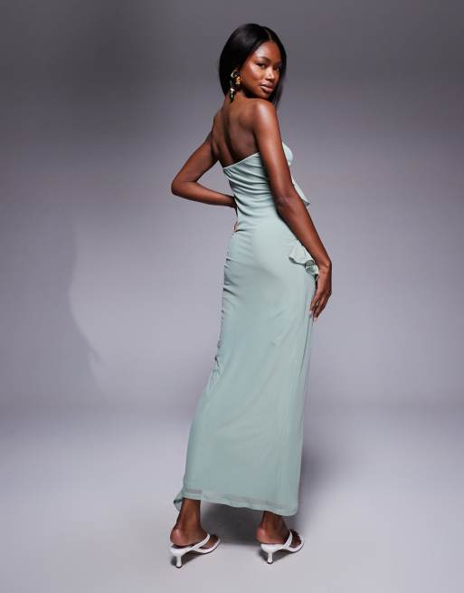 ASOS DESIGN - Robe bandeau longue à volants - Sauge, 2 de 4