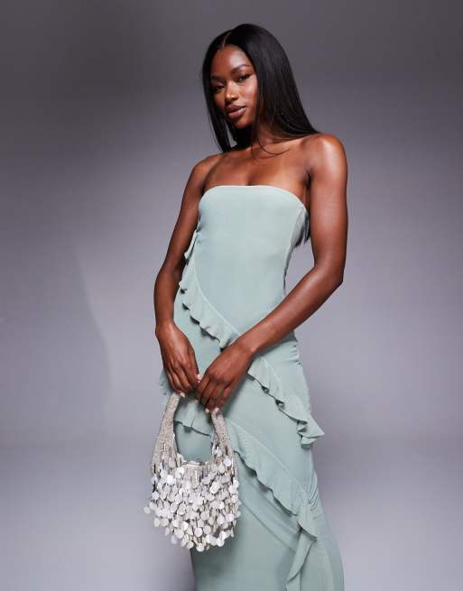 ASOS DESIGN - Robe bandeau longue à volants - Sauge, 4 de 4