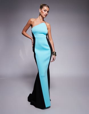 Robe bandeau longue color block en imitation néoprène de qualité supérieure - Noir/bleu 36