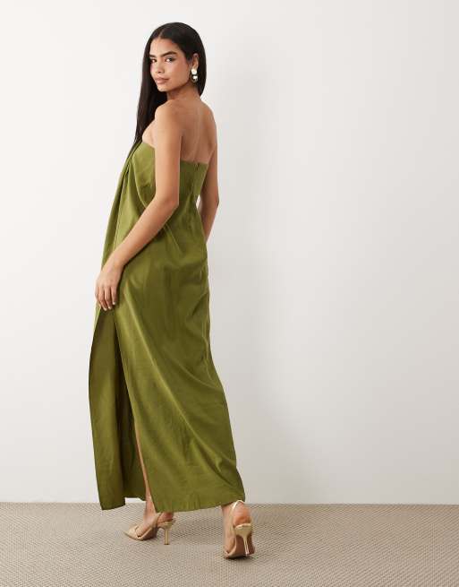 ASOS DESIGN - Robe bandeau longue effet drapé - Vert olive, 3 de 4