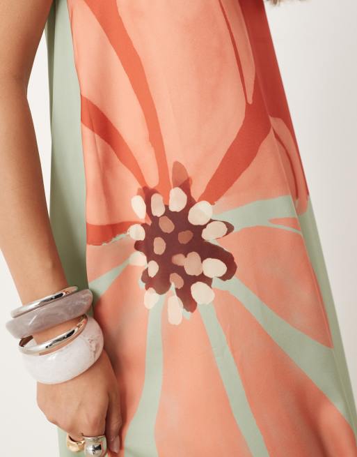 ASOS DESIGN - Robe bandeau longue en satin à jupe trapèze et imprimé fleurs - Menthe, 4 de 4