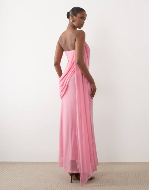 ASOS DESIGN - Robe bandeau longue en tulle avec détail foulard drapé - Rose pastel - view 1