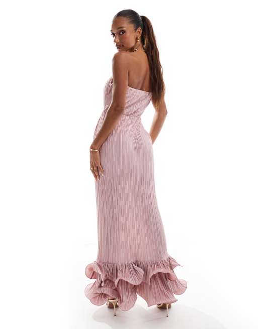 ASOS DESIGN - Robe bandeau longue plissée à ourlet volanté - Rose cendré, 2 de 4