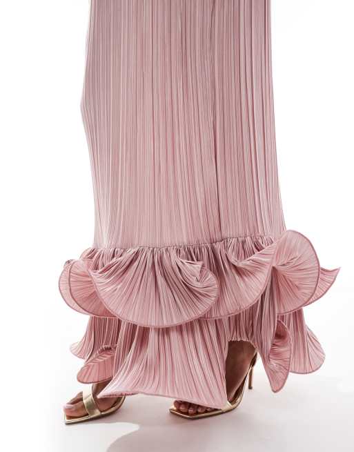 ASOS DESIGN - Robe bandeau longue plissée à ourlet volanté - Rose cendré, 3 de 4
