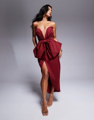 ASOS DESIGN - Robe bandeau mi-longue à nœud oversize - Bordeaux | ASOS