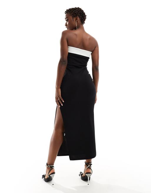 ASOS DESIGN - Robe bandeau mi-longue avec nœud contrastant - Noir, 3 de 4
