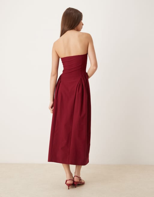 ASOS DESIGN - Robe bandeau mi-longue cintrée - Lie-de-vin, 3 de 4