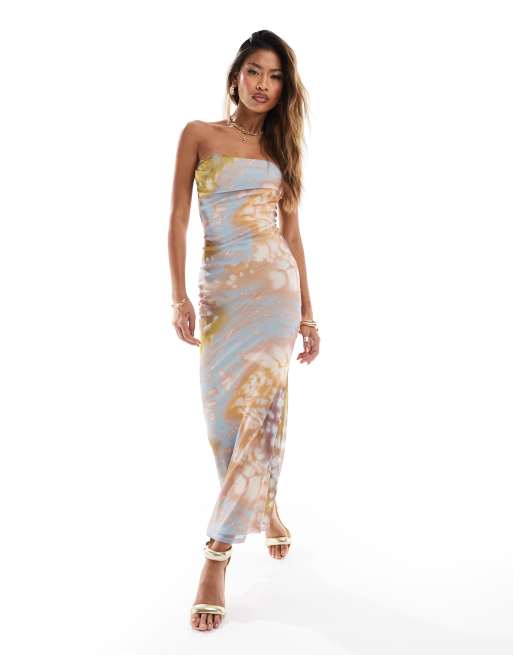 ASOS DESIGN - Robe bandeau mi-longue en tulle à col bénitier - Imprimé animal varié