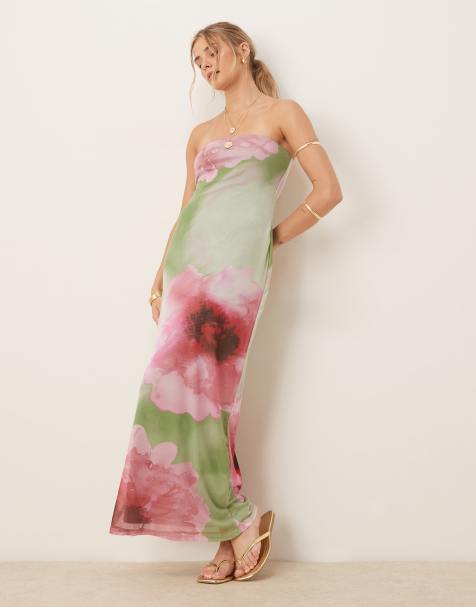 ASOS DESIGN - Robe bandeau mi-longue en tulle à imprimé fleurs flou - view 1