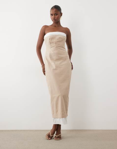 ASOS DESIGN - Robe bandeau structurée longueur mollet avec empiècement contrastant - Naturel - view 1