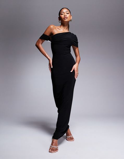 ASOS DESIGN - Robe Bardot longue à détail fantaisie - Noir - view 1