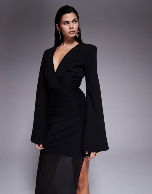 ASOS DESIGN - Robe blazer courte à crochets dorés sur le devant, épaules et manches oversize et traîne drapée, 4 de 4