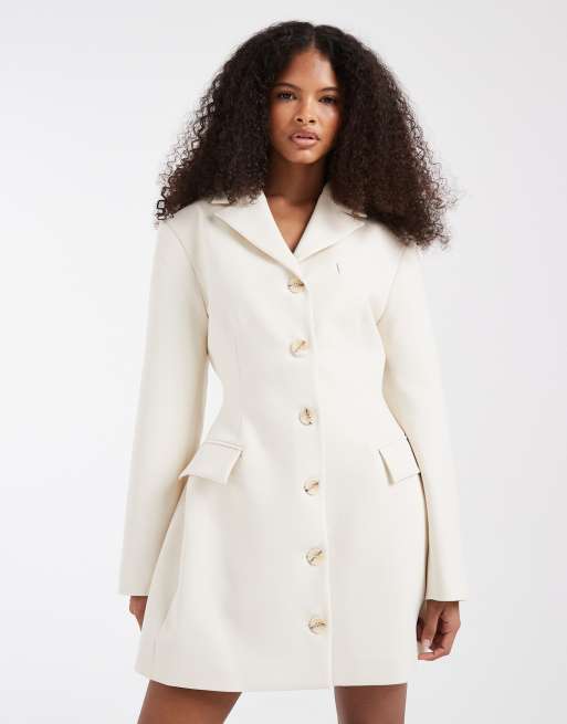 ASOS DESIGN - Robe blazer courte cintrée à la taille - Ivoire, 3 de 4