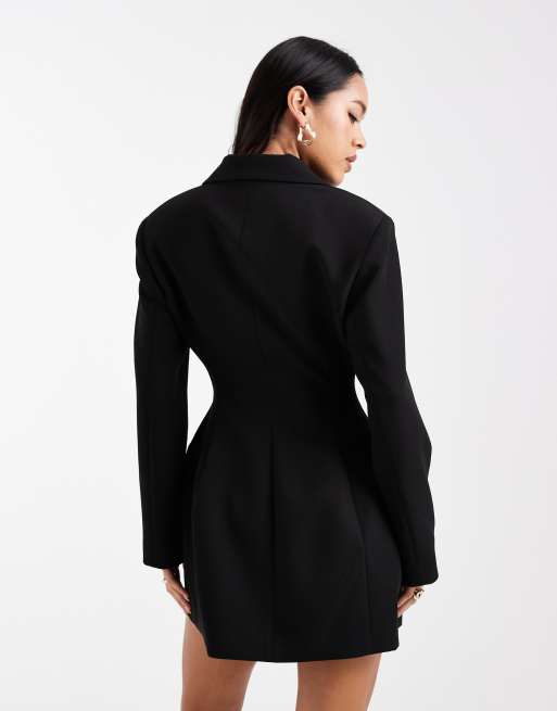 ASOS DESIGN - Robe blazer courte cintrée à la taille - Noir, 3 de 4