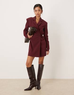 Robe blazer courte cintrée - Bordeaux profond-Rouge 42