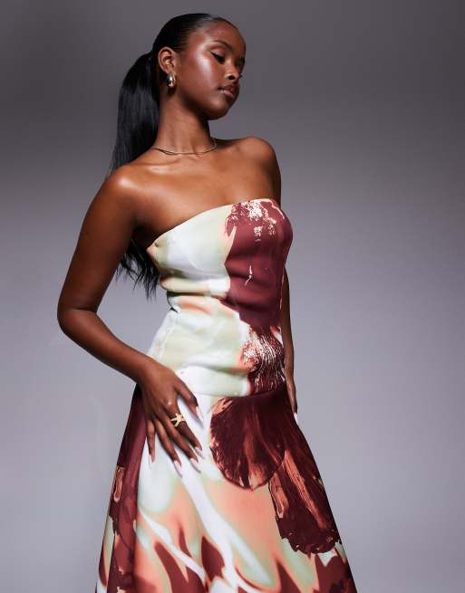 ASOS DESIGN - Robe bouffante longueur mollet en imitation néoprène avec taille basse et imprimé fleuri oversize, 2 de 4