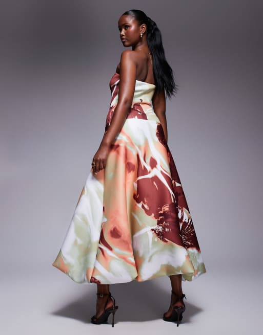 ASOS DESIGN - Robe bouffante longueur mollet en imitation néoprène avec taille basse et imprimé fleuri oversize, 3 de 4
