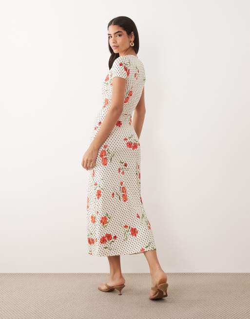 ASOS DESIGN - Robe boutonnée à taille froncée - Imprimé fleurs à pois, 2 de 4