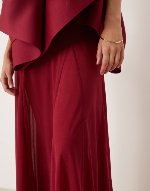ASOS DESIGN - Robe bustier longue en imitation néoprène à jupe transparente de qualité supérieure - Rouge, 3 de 4