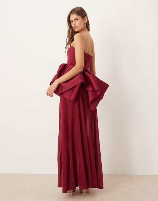 ASOS DESIGN - Robe bustier longue en imitation néoprène à jupe transparente de qualité supérieure - Rouge, 4 de 4