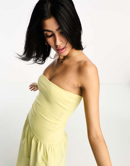 ASOS DESIGN Robe bustier mi longue avec jupe bouffante Jaune