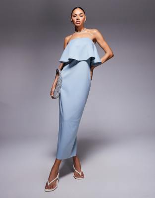 ASOS DESIGN - Robe bustier mi-longue en imitation néoprène à basques - Bleu