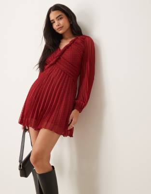 Robe cache-caur courte à détail torsadé en tissu plissé - Bordeaux-Multicolore 34