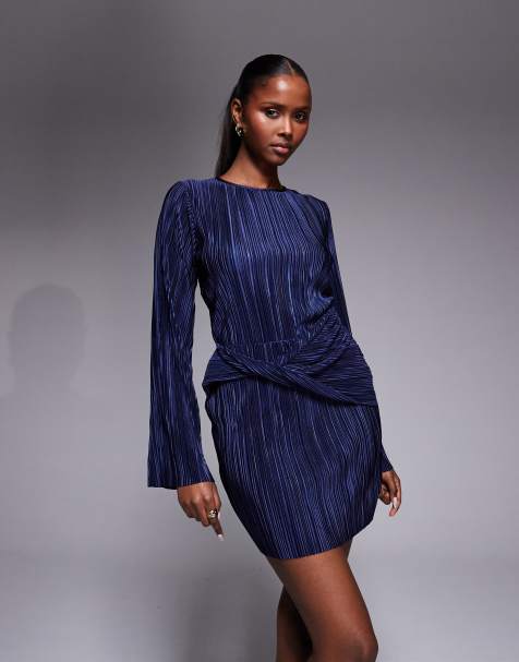 ASOS DESIGN - Robe cache-cœur courte plissée - Bleu marine - view 1