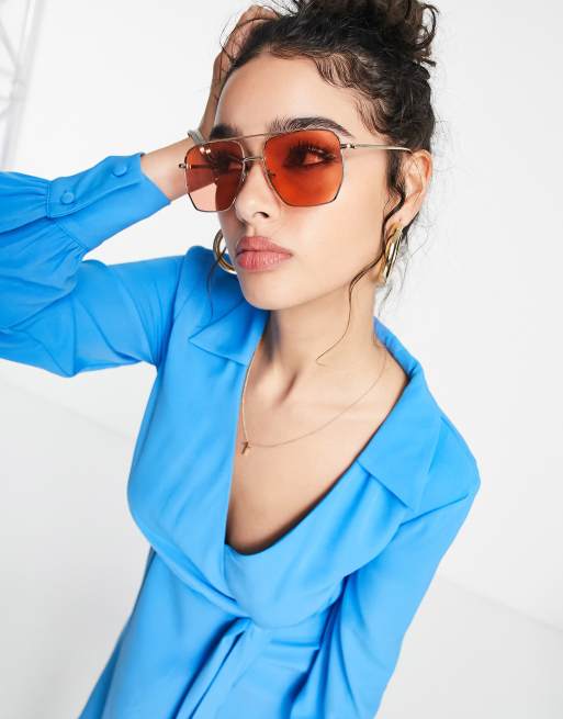 ASOS DESIGN - Robe cache-cœur mi-longue avec col et ceinture à nouer - Cobalt , 3 de 4