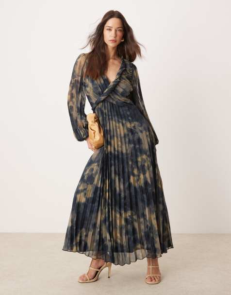 ASOS DESIGN - Robe cache-cœur mi-longue plissée à imprimé fleuri flouté et détails torsadés - view 1