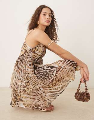 ASOS DESIGN - Robe caraco courte à smocks avec imprimé animal-Multicolore