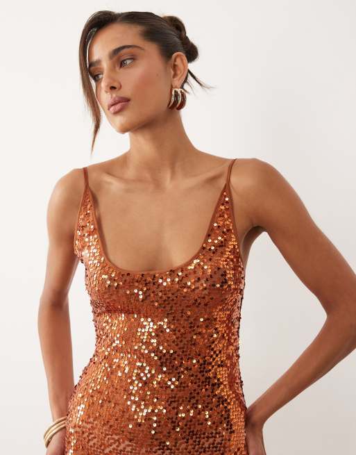 ASOS DESIGN - Robe caraco courte transparente à ornements et sequins disséminés - Orange, 2 de 4