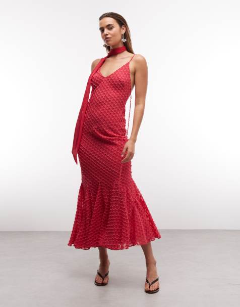 ASOS DESIGN - Robe caraco en biais à décolleté plongeant avec ourlet à godets et détail foulard - Magenta - view 1