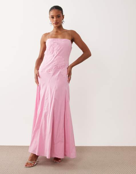 ASOS DESIGN - Robe caraco longue à appliqué fleur et dos ouvert - Rose - view 1