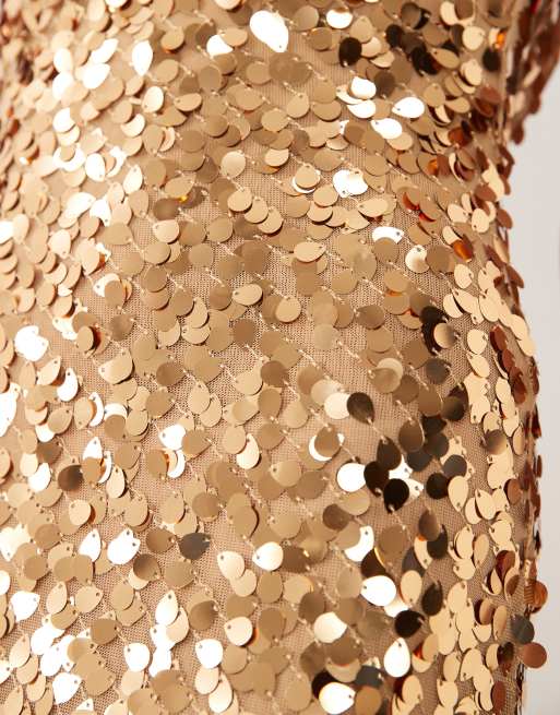 ASOS DESIGN - Robe caraco longue à encolure dégagée ornée de sequins - Doré, 3 de 4