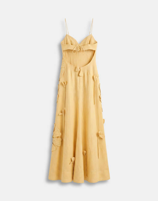 ASOS DESIGN - Robe caraco longue avec appliqué floral et plis sur le buste - Jaune, 6 de 7