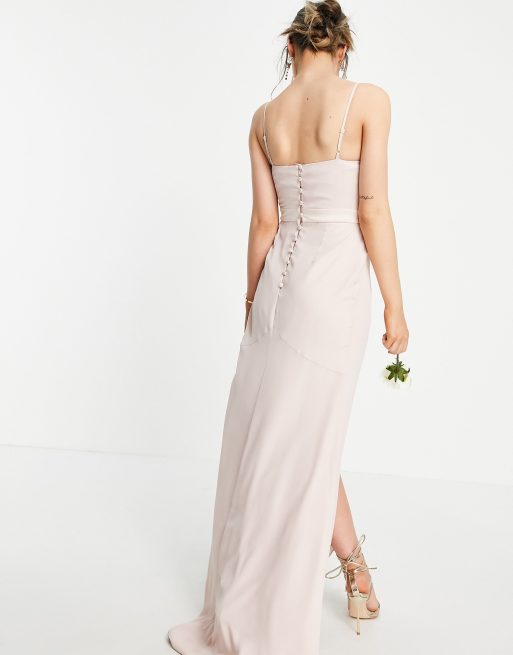 ASOS DESIGN - Robe caraco longue drapée de demoiselle d'honneur avec jupe portefeuille - Blush, 2 de 4