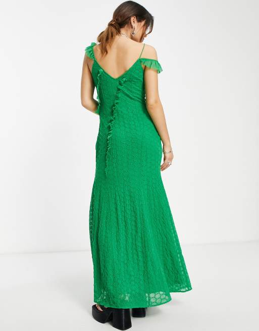 ASOS DESIGN - Robe caraco longue en mousseline et broderie anglaise avec bords bruts - Vert, 2 de 4