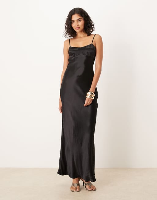 ASOS DESIGN - Robe caraco longue en satin avec surpiqûres sur le buste - Noir