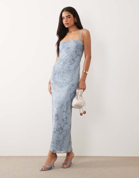ASOS DESIGN - Robe caraco longue en tulle - Bleu - view 1