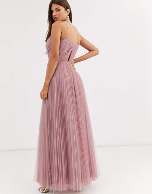 ASOS DESIGN - Robe caraco longue en tulle plissée pour poitrines généreuses - Rose clair, 2 de 4
