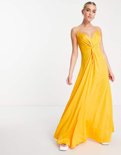 ASOS DESIGN - Robe caraco longue torsadée sur le devant - Safran - YELLOW - view 1