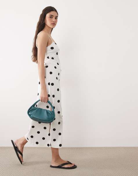 ASOS DESIGN - Robe caraco mi-longue fendue sur le côté - Babeurre à pois noirs - view 1