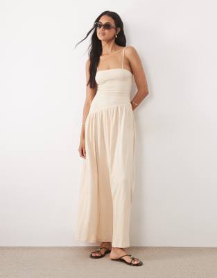 Robe caraco mi-longue froissée avec liens noués au dos et taille asymétrique - Taupe-Neutral 40