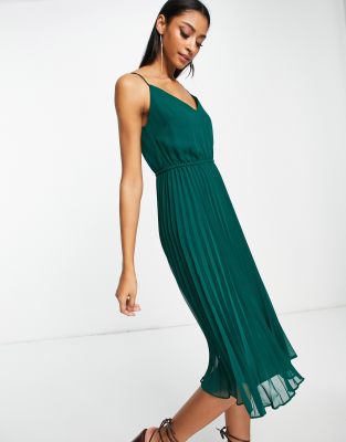 ASOS DESIGN - Robe caraco mi-longue plissée avec cordon de serrage à la taille - Vert forêt | ASOS